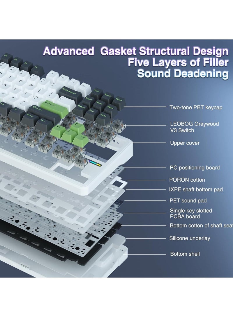 AULA F87 PRO لوحة مفاتيح ميكانيكية لاسلكية، 80% TKL لوحة مفاتيح قابلة للتبديل مخصصة، لوحة مفاتيح للألعاب بتصميم Gasket Mount مع مفاتيح PBT، مفتاح Greenwood V4 مشحم مسبقًا، 2.4GHz/USB-C/BT5.0 لوحة مفاتيح ميكانيكية بإضاءة خلفية RGB - Image 2